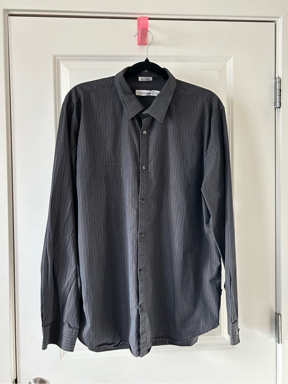 Calvin Klein Men's Dark Gray Pinstripe Dress Shirt